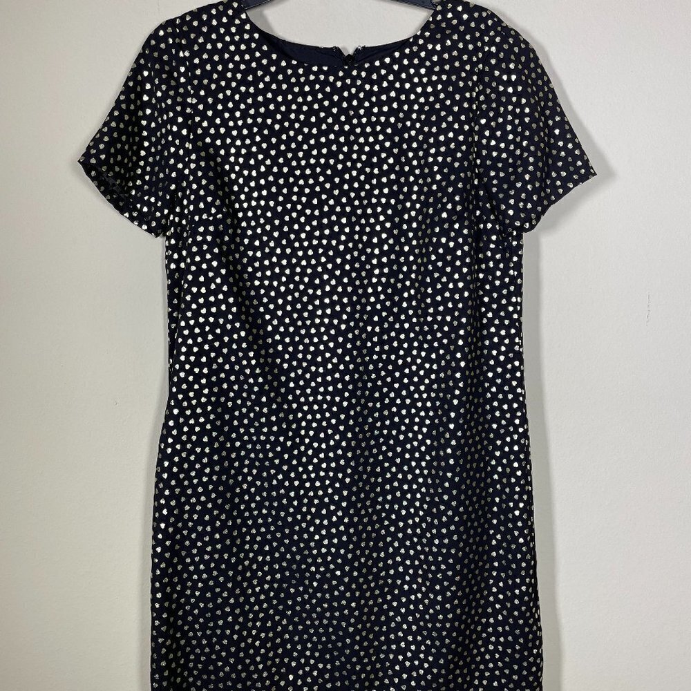 J. Crew Factory Navy and White Heart Print Midi Dress